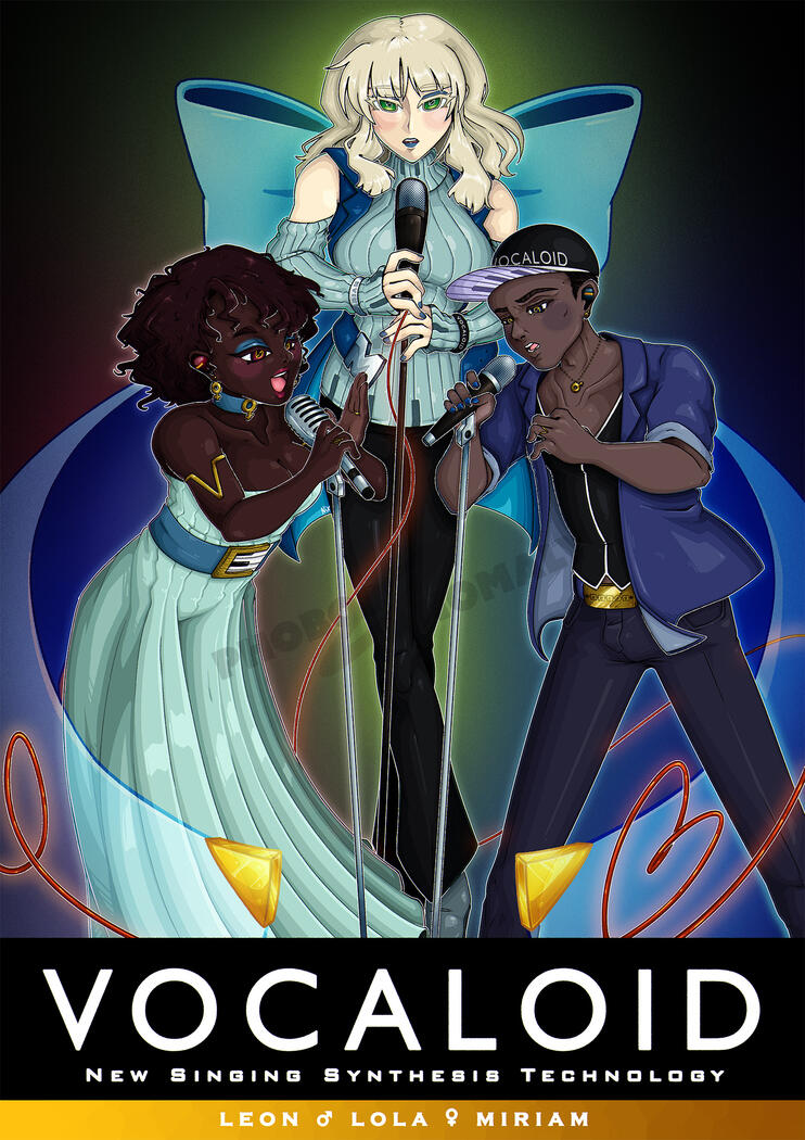 (Personal Work) Illustration of my fan-designs of the VOCALOIDS LEON, LOLA and MIRIAM.