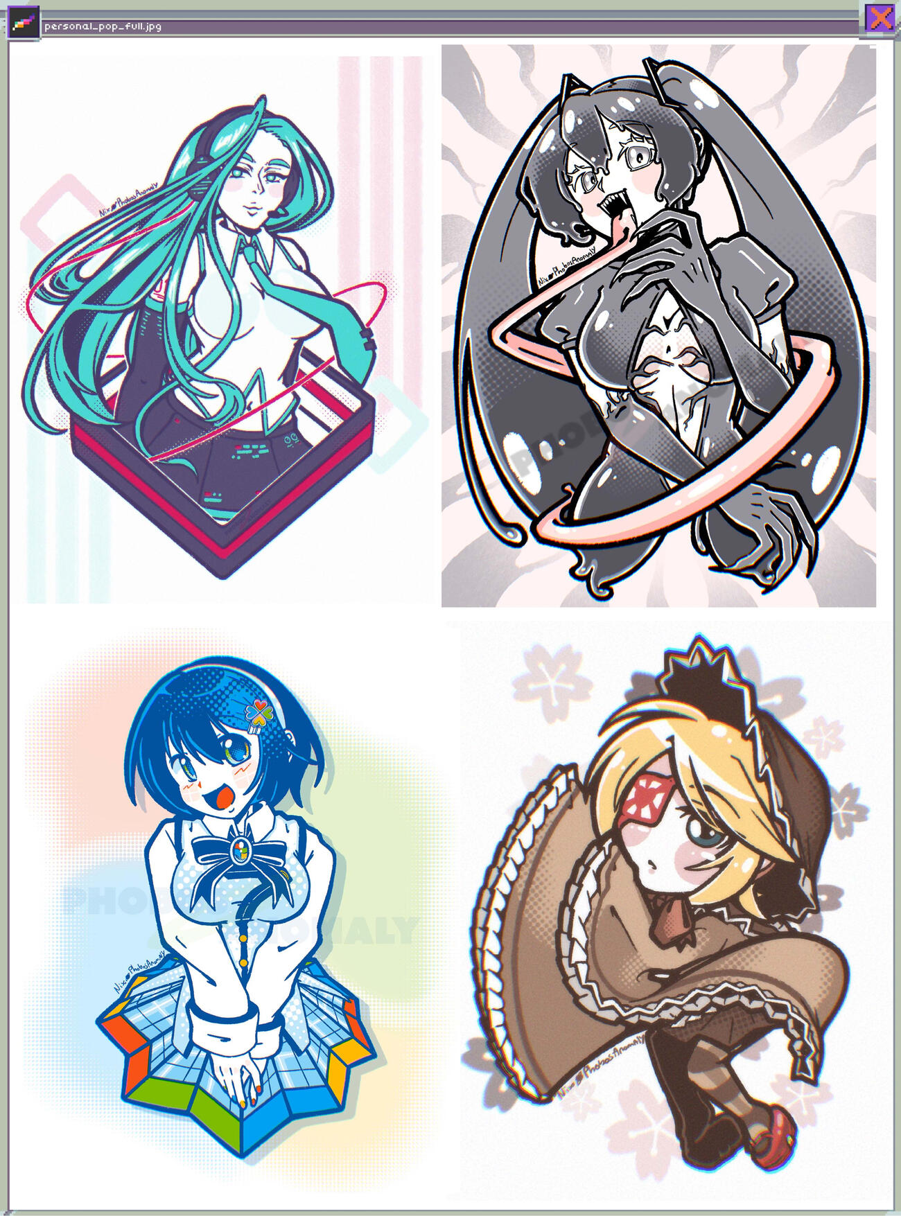 (Personal Work) A selection of 4 POP Bust-Ups all featuring a vastly different mood to each other, including a chibi illustration