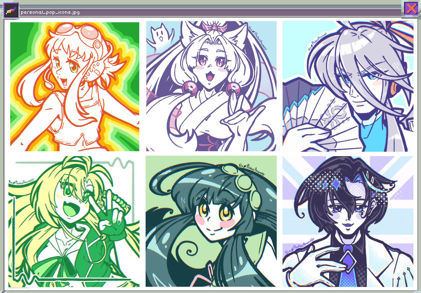 (Personal Work) A set of six more colorful POP icons featuring several vocal synthesis characters