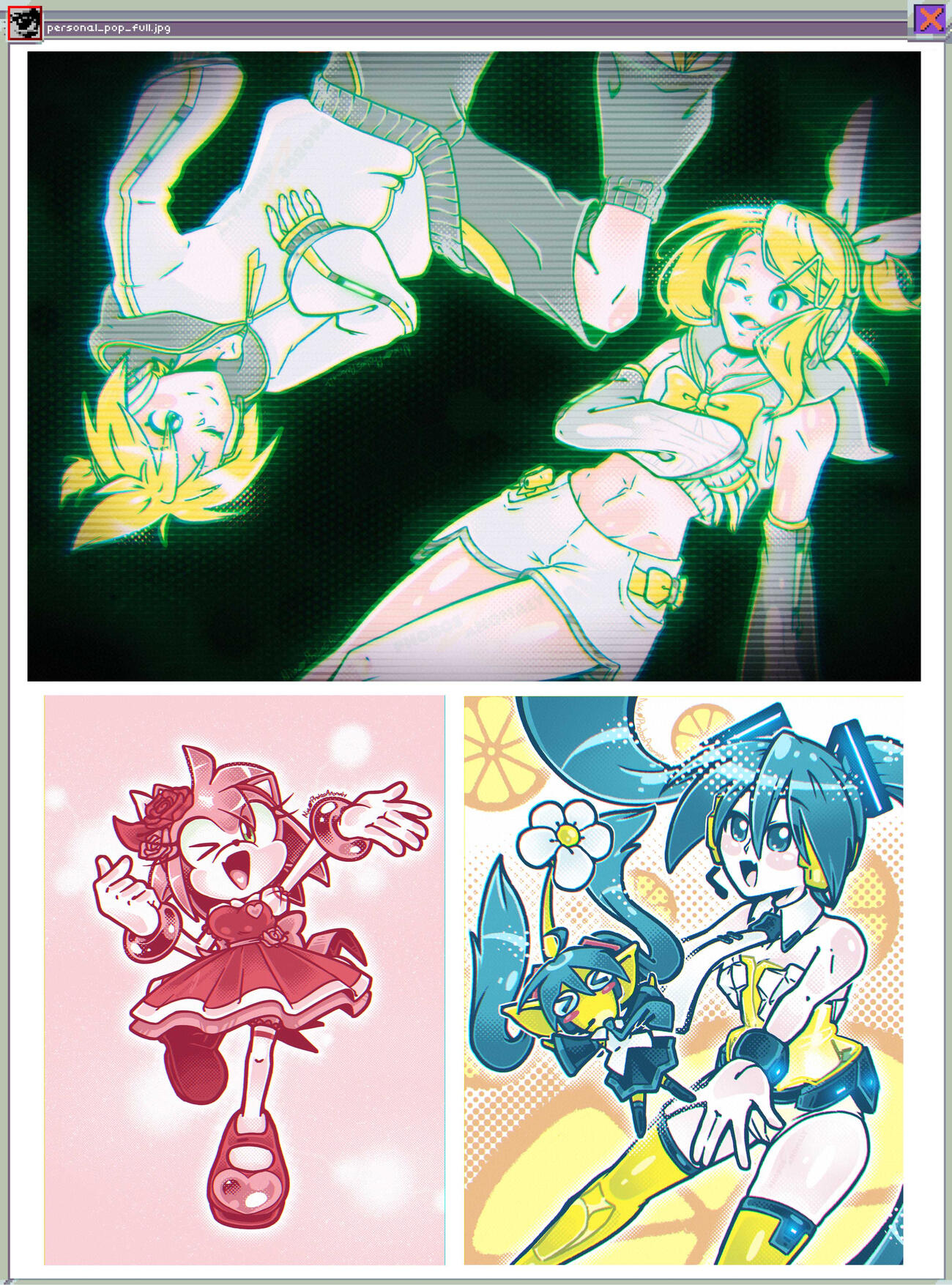 (Personal Work) A set of 3 POP full body illustrations, including a landscape orientation one featuring 2 characters.