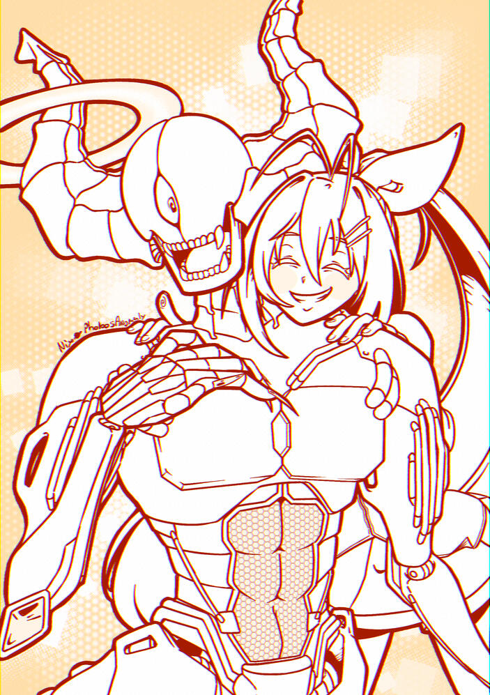 (Personal Work) Partial Body illustration of original character DELTA and VOICEROID Tsurumaki Maki.