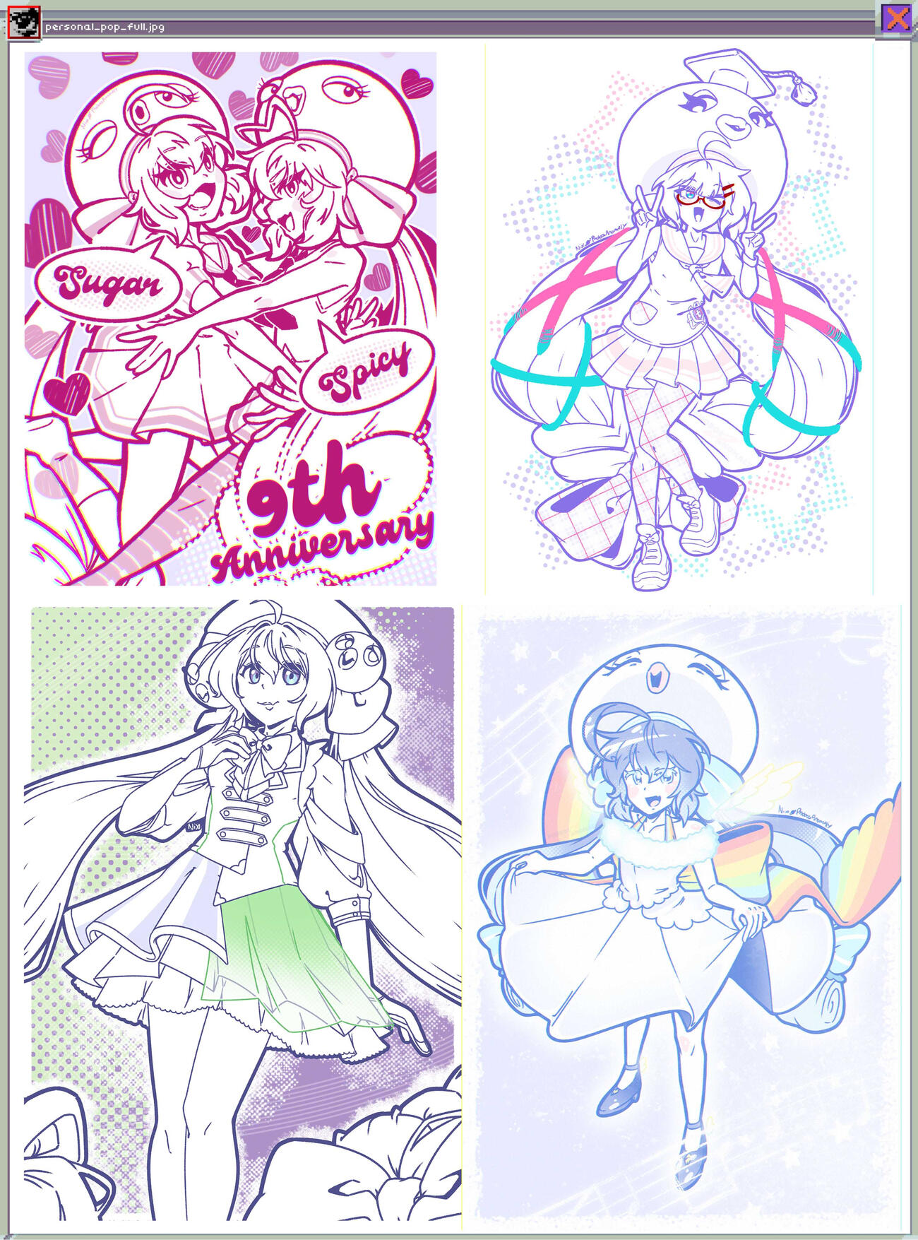 (Personal Work) A selection of full body illustrations of the vocal synthesis character Otomachi Una in a variety of poses and costumes