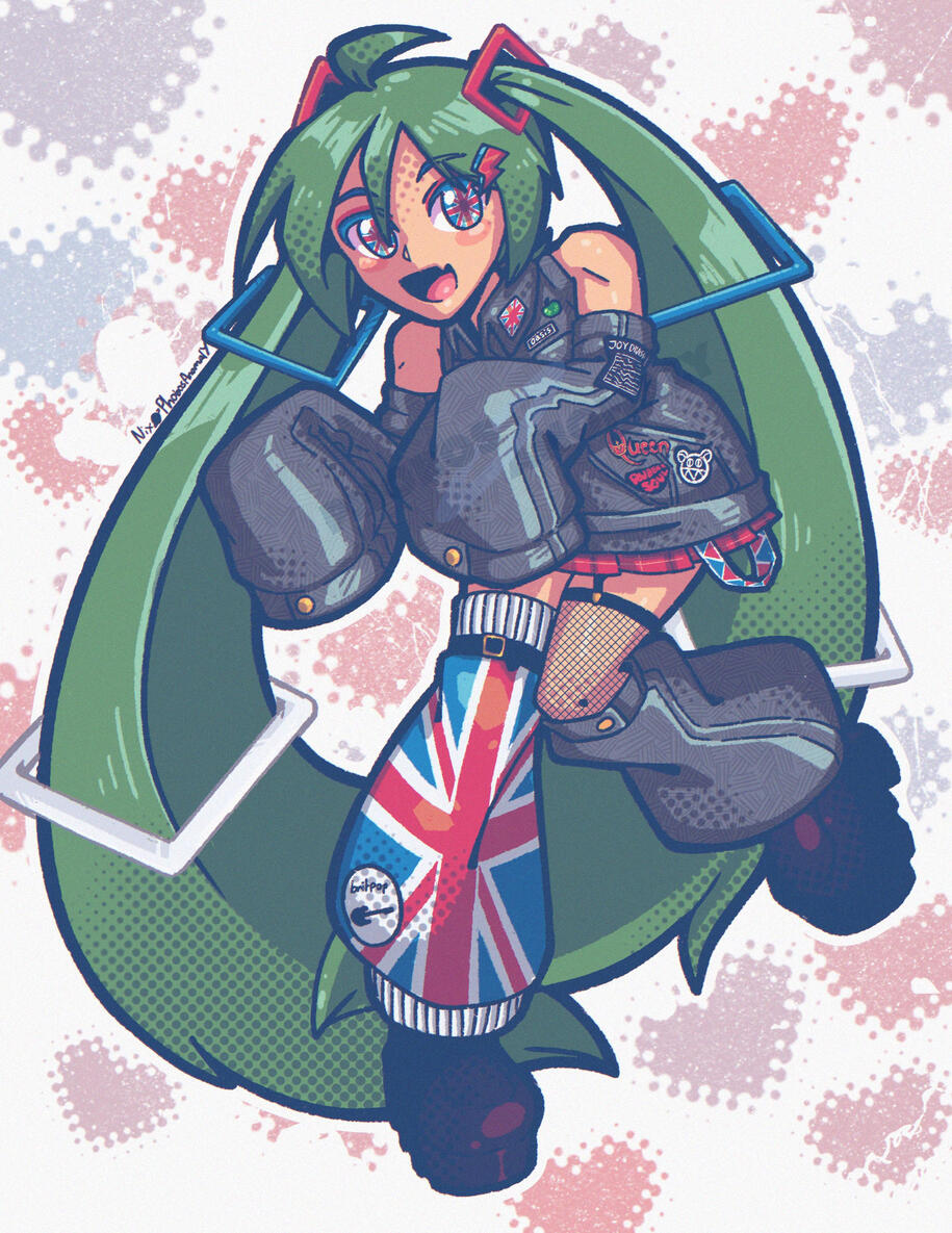 (Personal Work) Basic shaded illustration of Hatsune Miku in a British-inspired outfit.