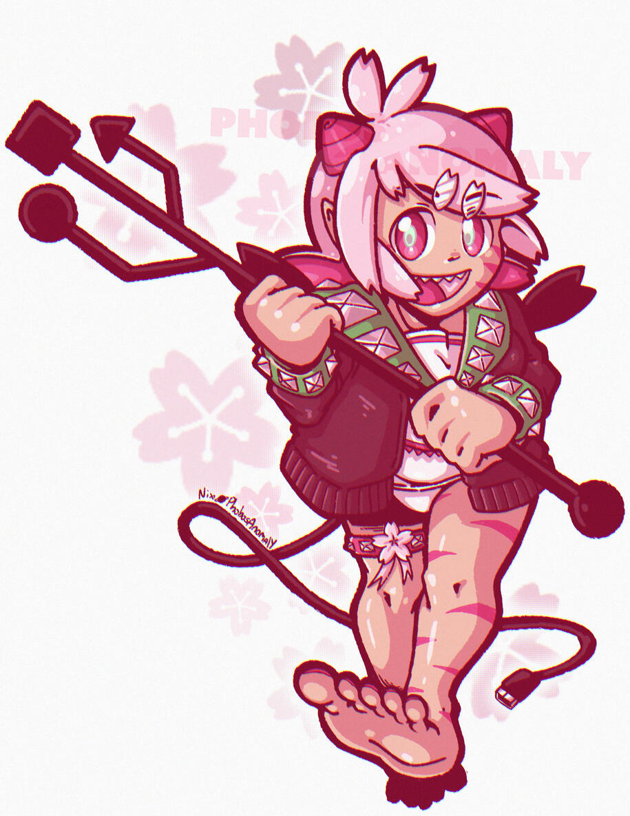 (Personal Work) Illustration original character Recyclia in her sakura-inspired design.