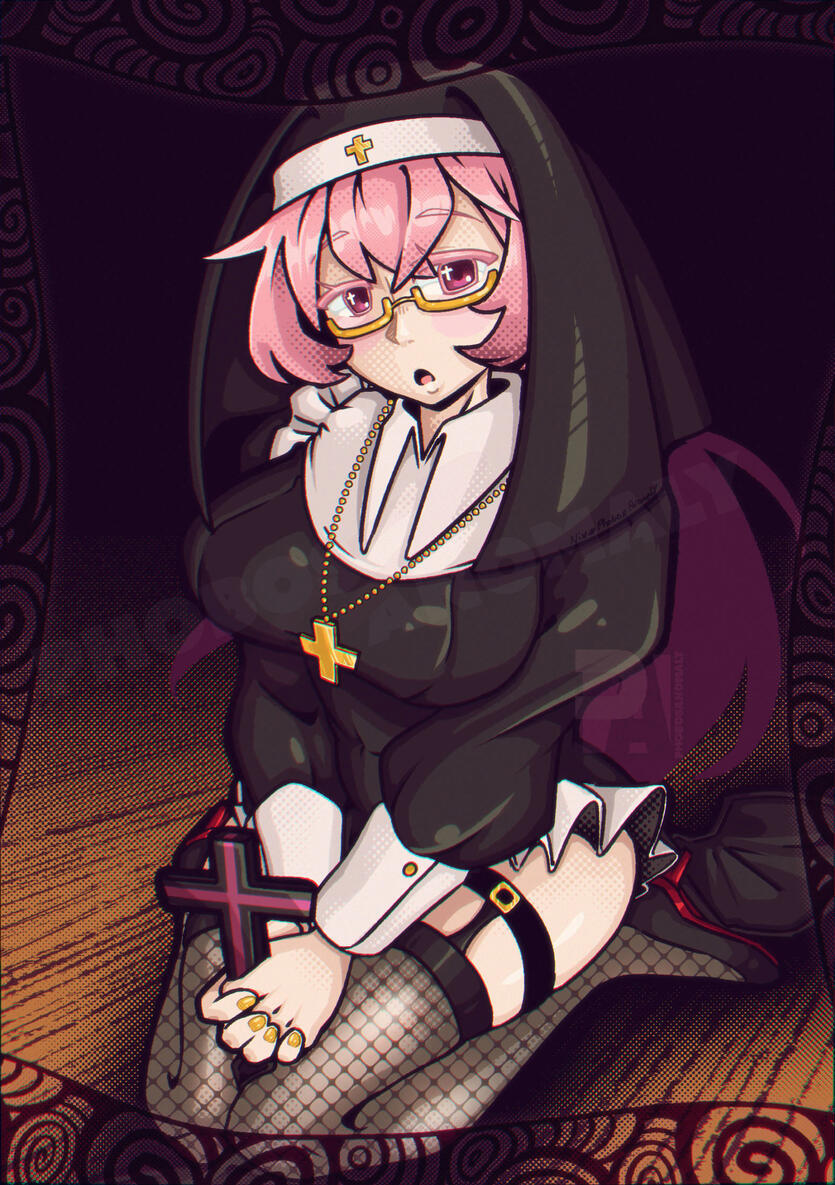 (Personal Illustration) Basic shaded illustration incl. simple background of VOCALOID Megurine Luka, based on SAWTOWNE&#39;s Nun design.