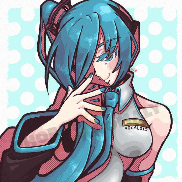 (Personal Work) Shaded Icon illustration of VOCALOID Hatsune Miku, based on a broken figure&#39;s design.