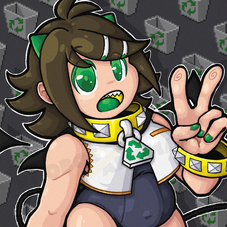 (Personal Work) Shaded icon illustration of original character Recyclia (pre-2024)