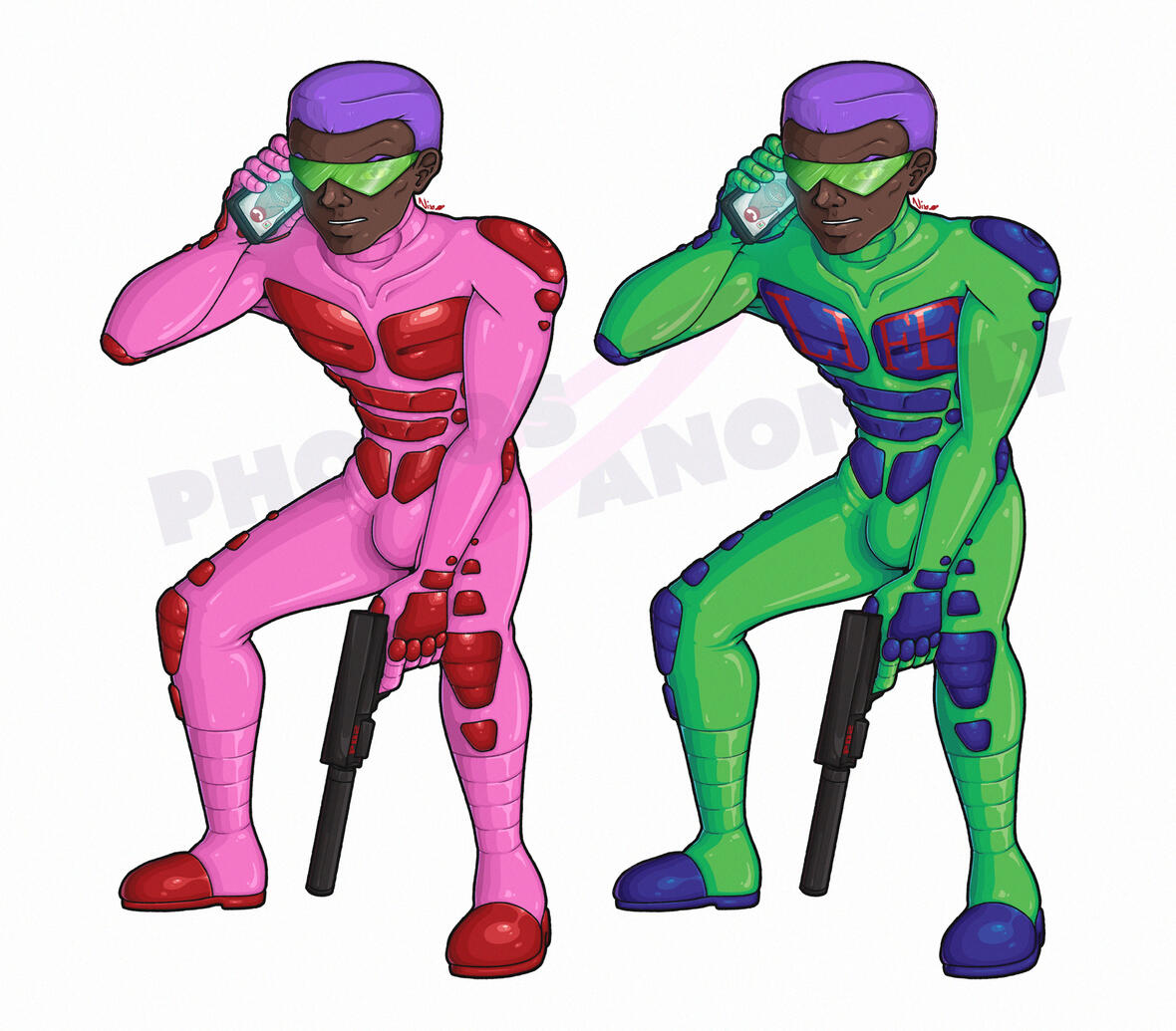 (Personal Work) Shaded Full body Illustration of the Protagonist of the game Cruelty Squad, including an alternate color variant.